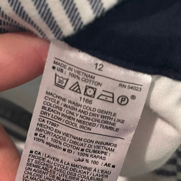 Old Navy Everyday Shorts Mid Rise Flat Front Cotton Striped Blue White Size 12 - Picture 5 of 7